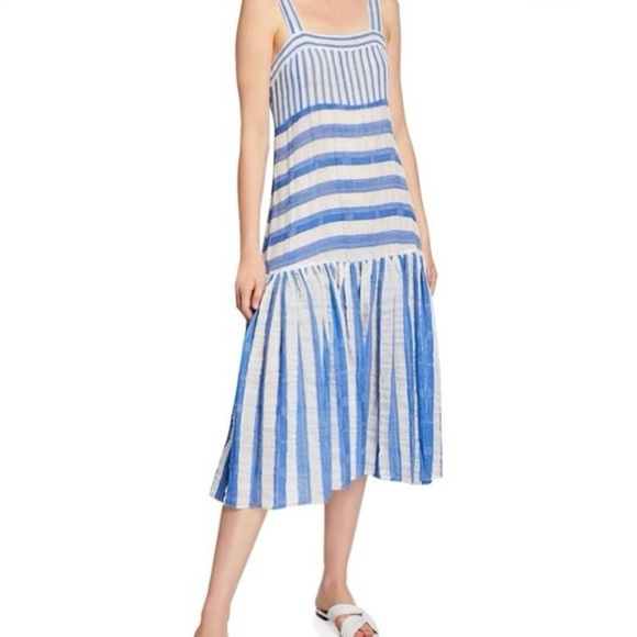 WARM Biscay Blue & White Striped Midi Dress 0 - Picture 2 of 12